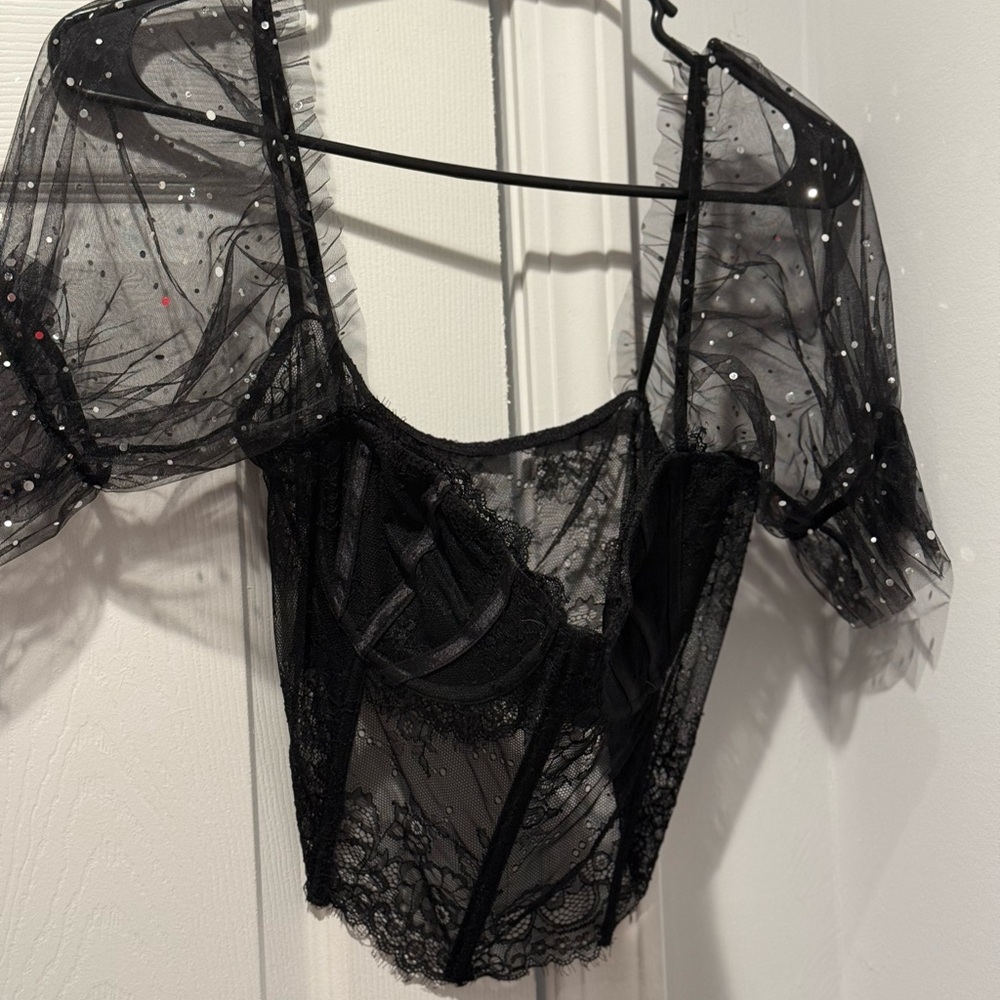 Elegant Black Lace Sheer Top